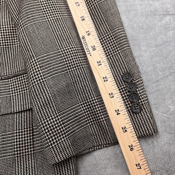 Jos A Bank Blazer Men 46L Black Tan Prince Edward Plaid Signature Silk Camelhair - Picture 6 of 13